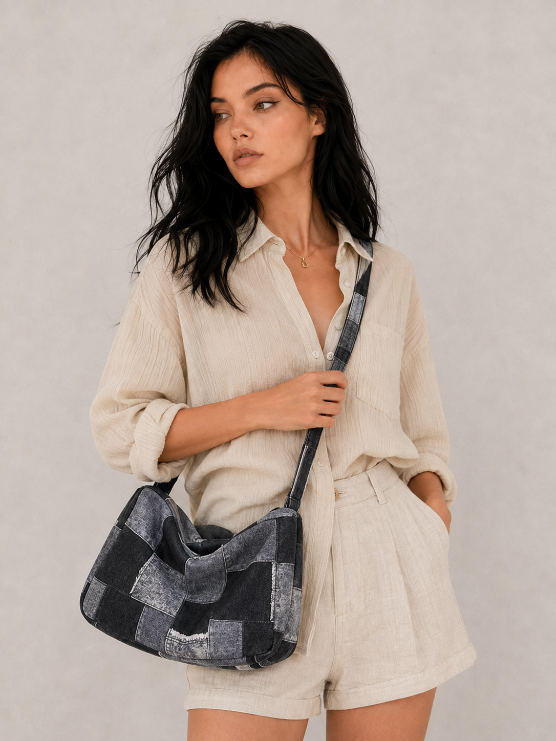 Casual Patchwork Slouchy Shoulder Bag