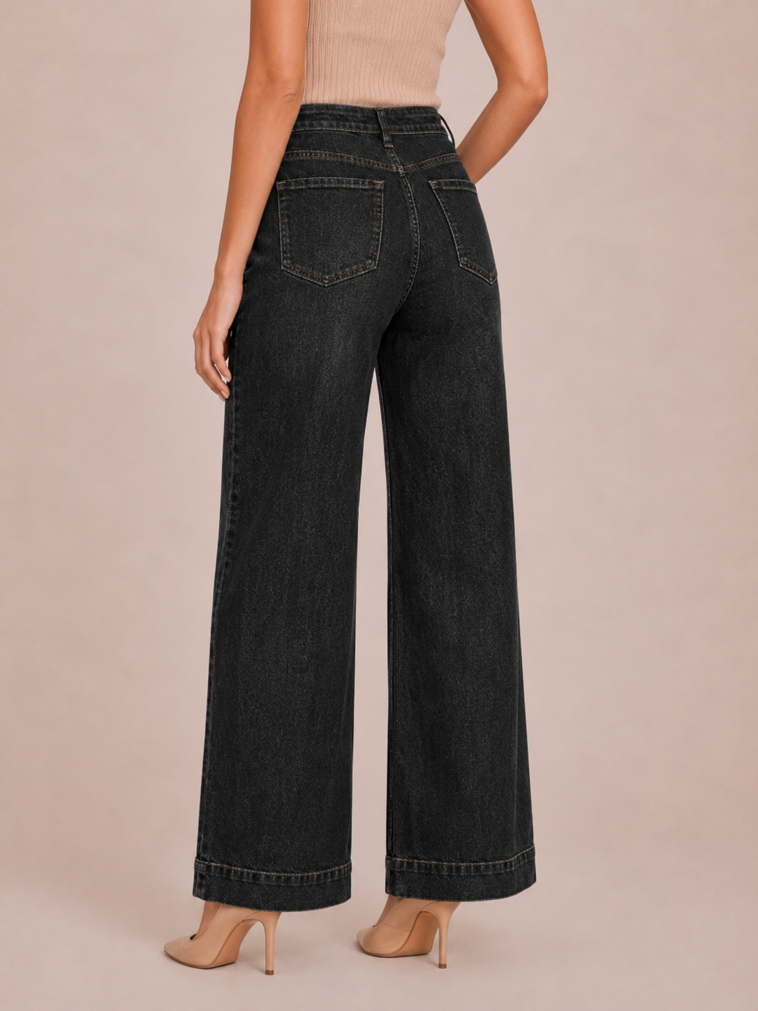 Vintage Patch-Pocket Cropped Wide-Leg Pants