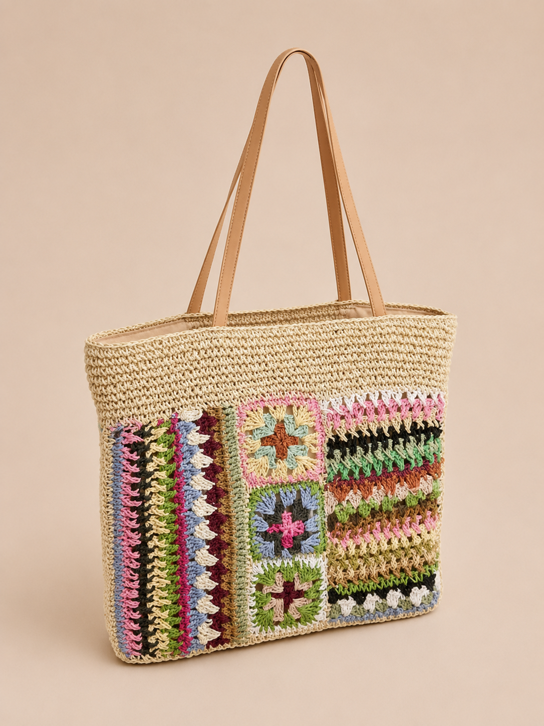 Crochet Floral Tote Bag with Boho Charm
