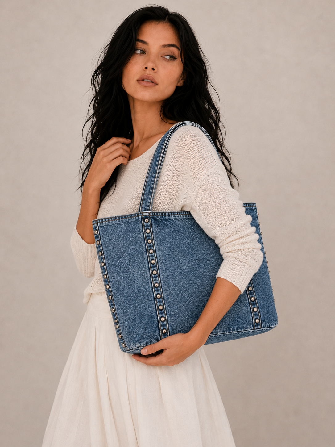 Vintage Studded Oversized Tote Bag