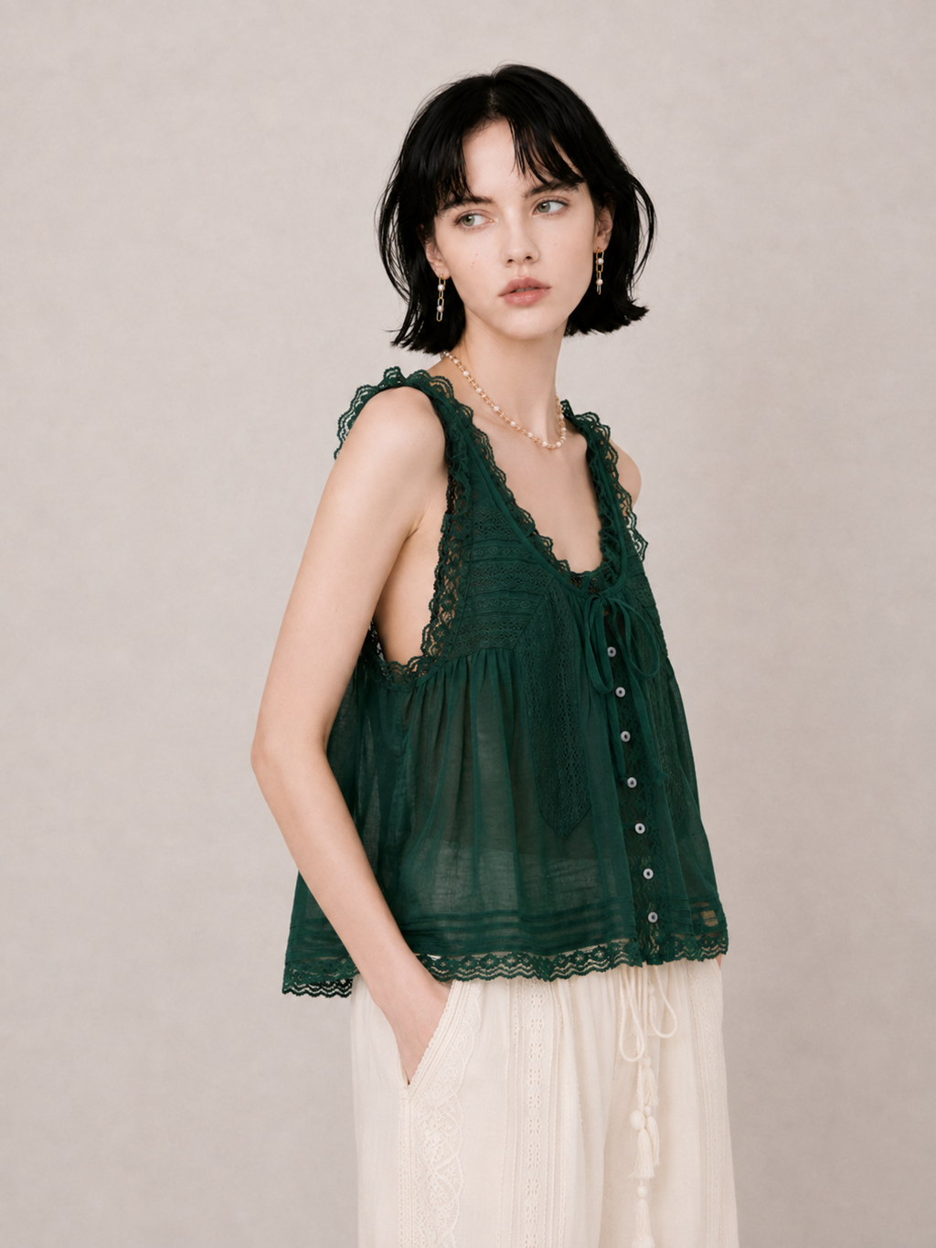 Sweet Lace-Trim Flowy Cami Top