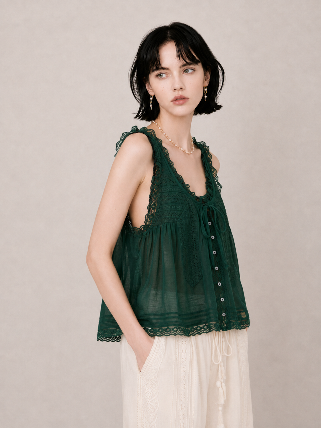 Sweet Lace-Trim Flowy Cami Top