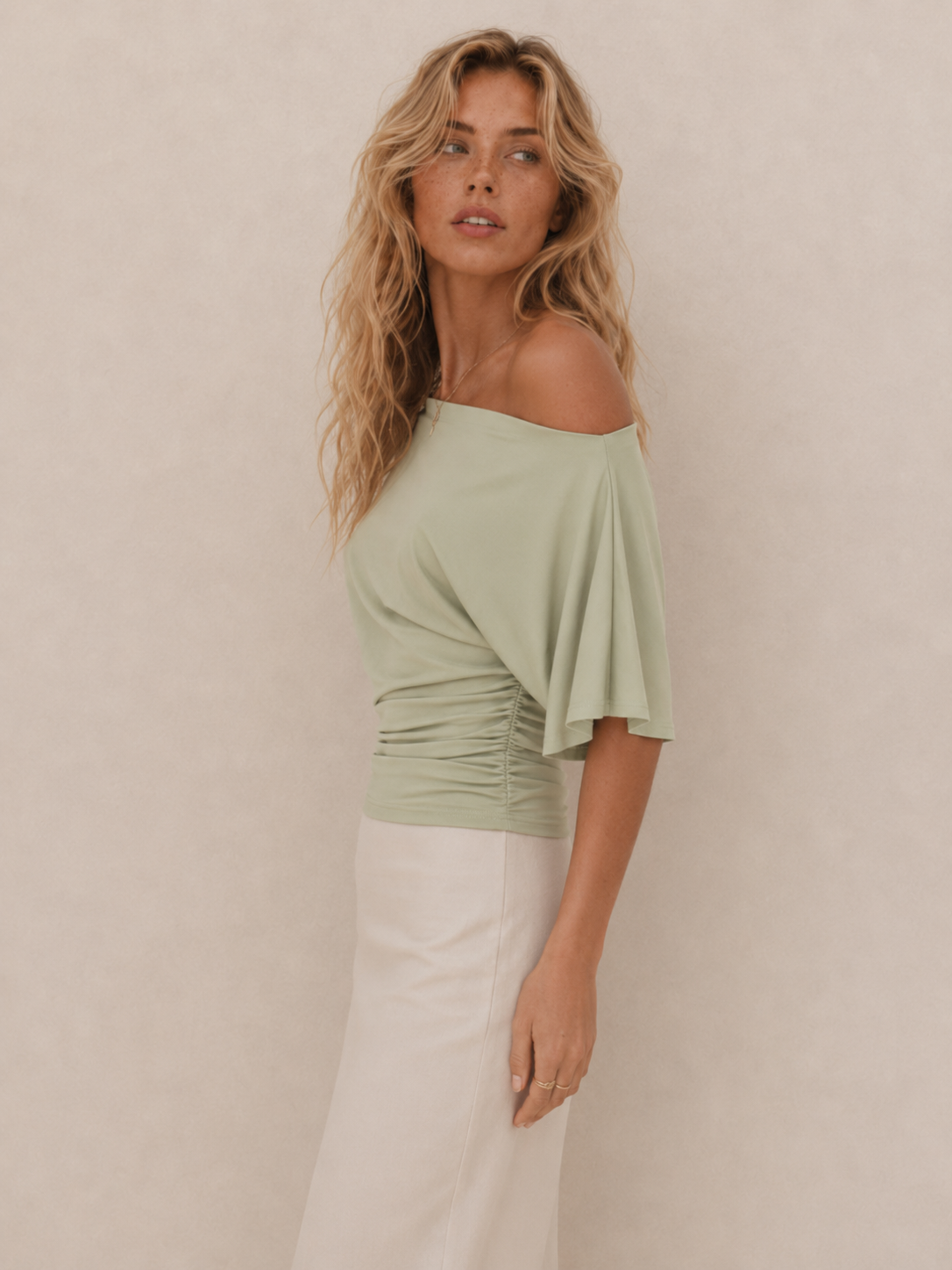 Chic Off-Shoulder Ruched Slim-Fit Top