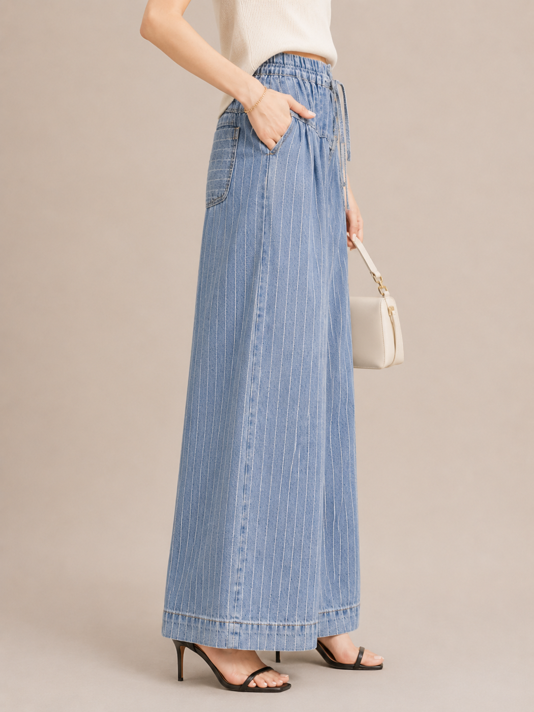 Vintage Button-Front Wide-Leg Pants