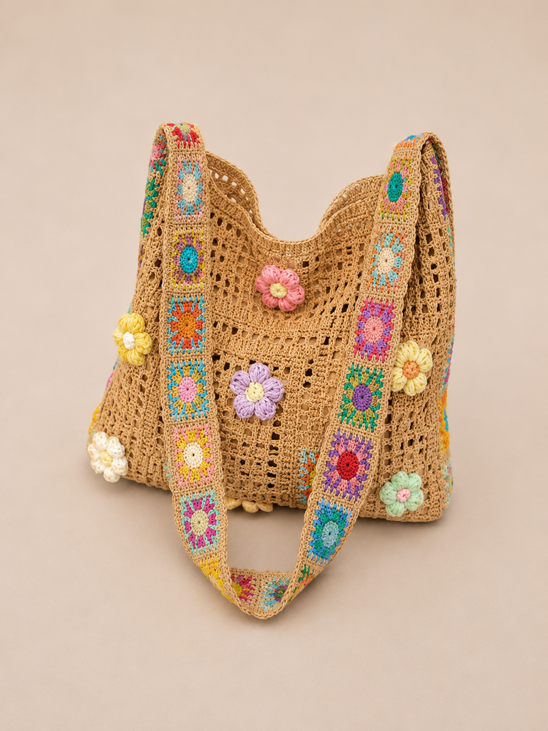 Floral Crochet Tote Bag