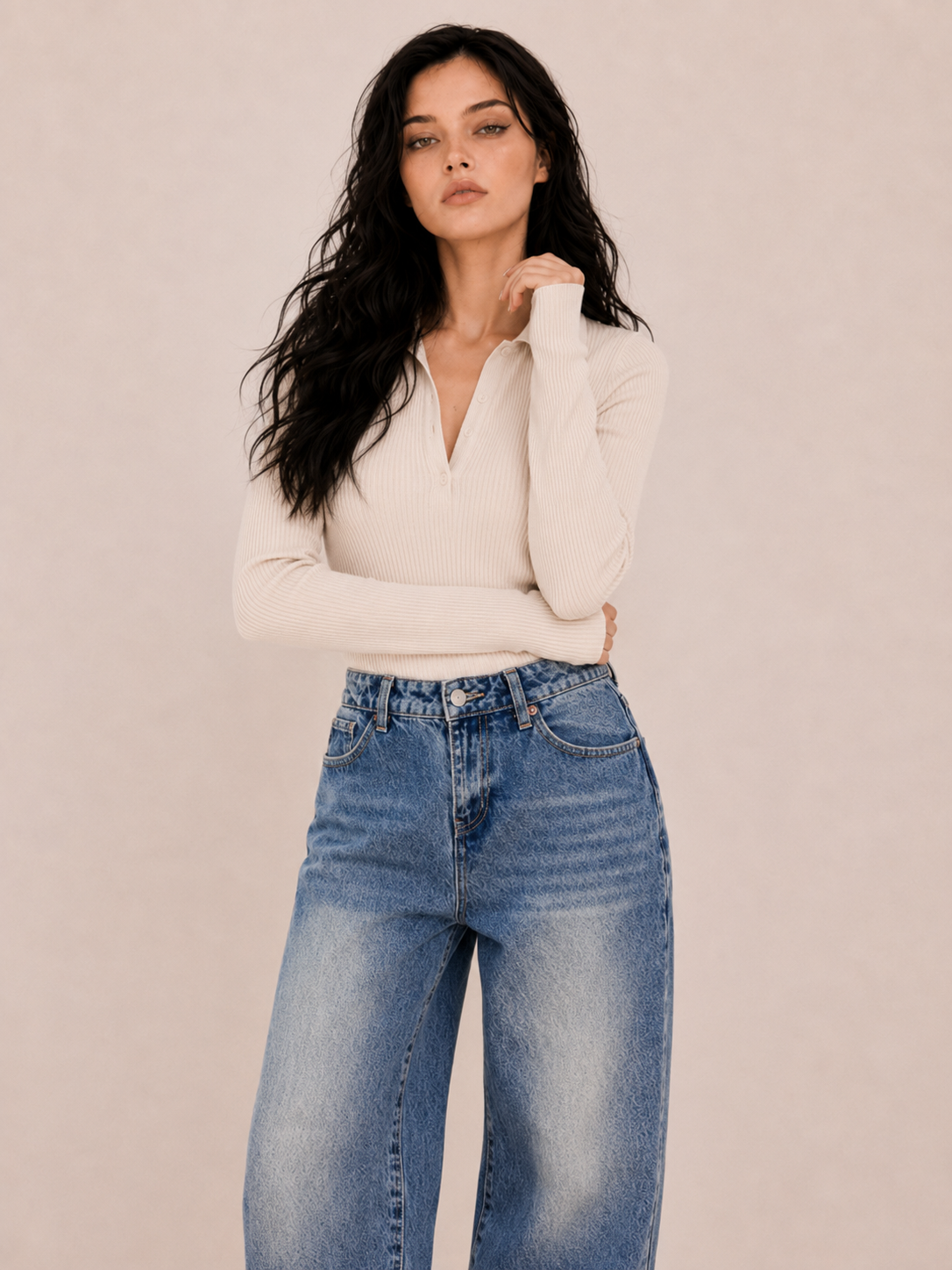 Vintage Heart-Pocket Wide-Leg Pants