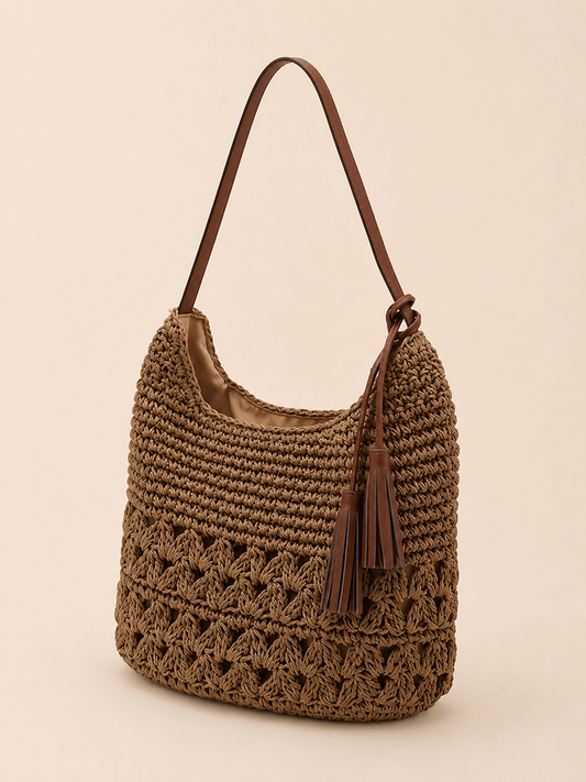 Casual Tassel Tie Decor Shoulder Handbag