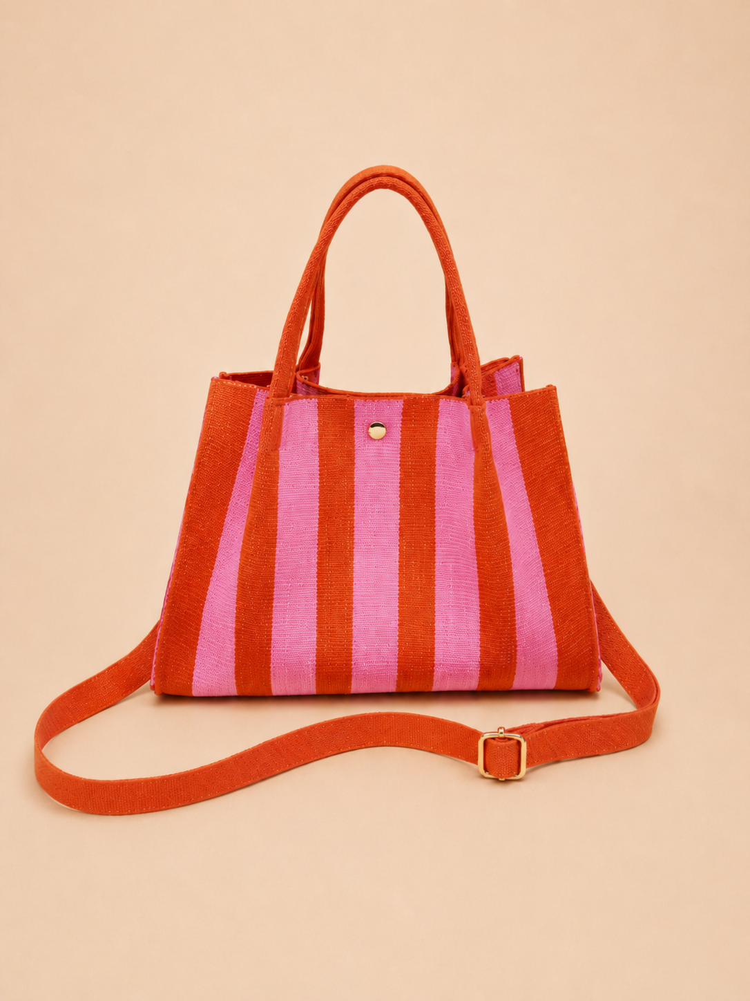 Striped Canvas Tote Bag with Crossbody Strap