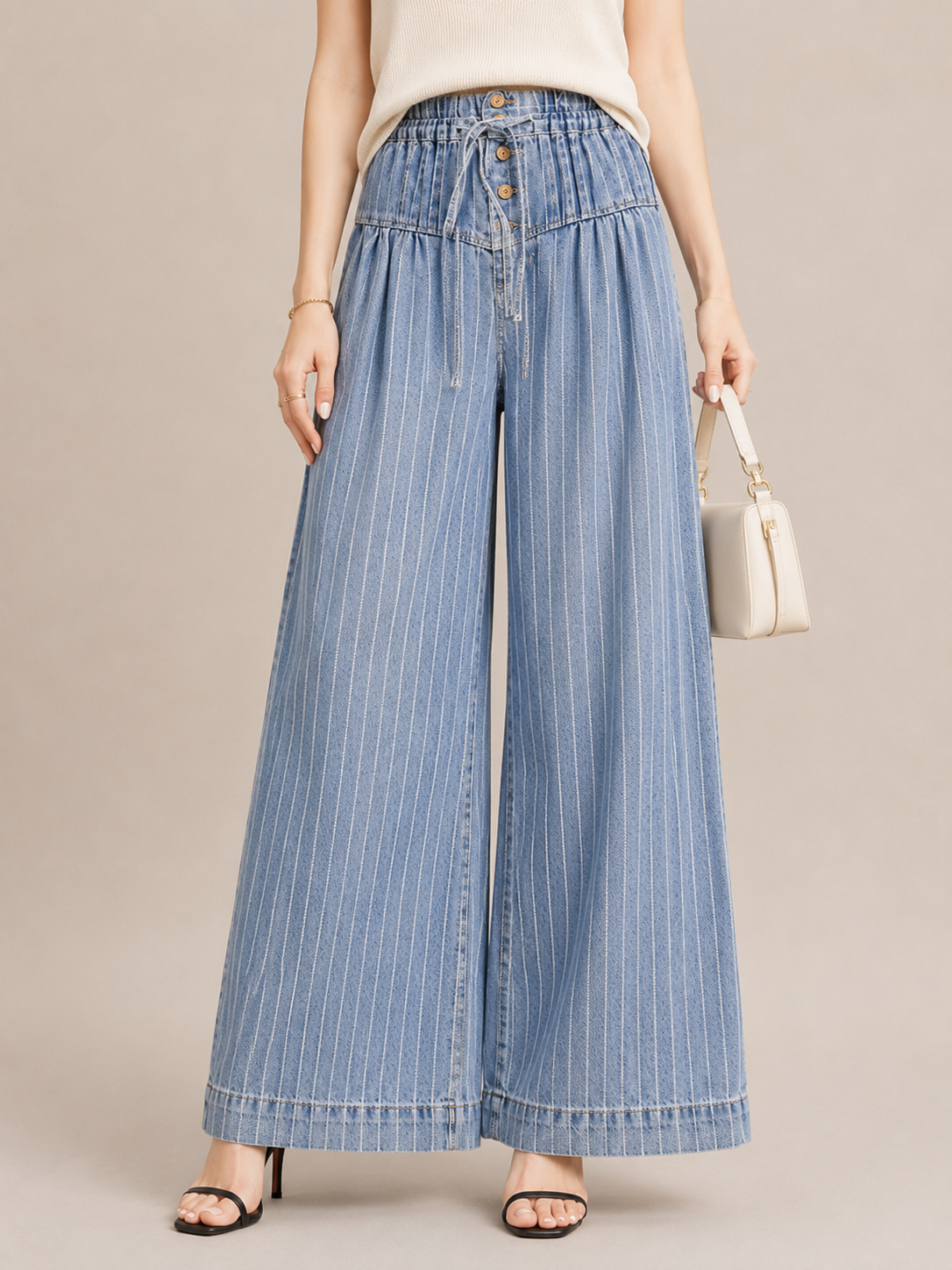 Vintage Button-Front Wide-Leg Pants