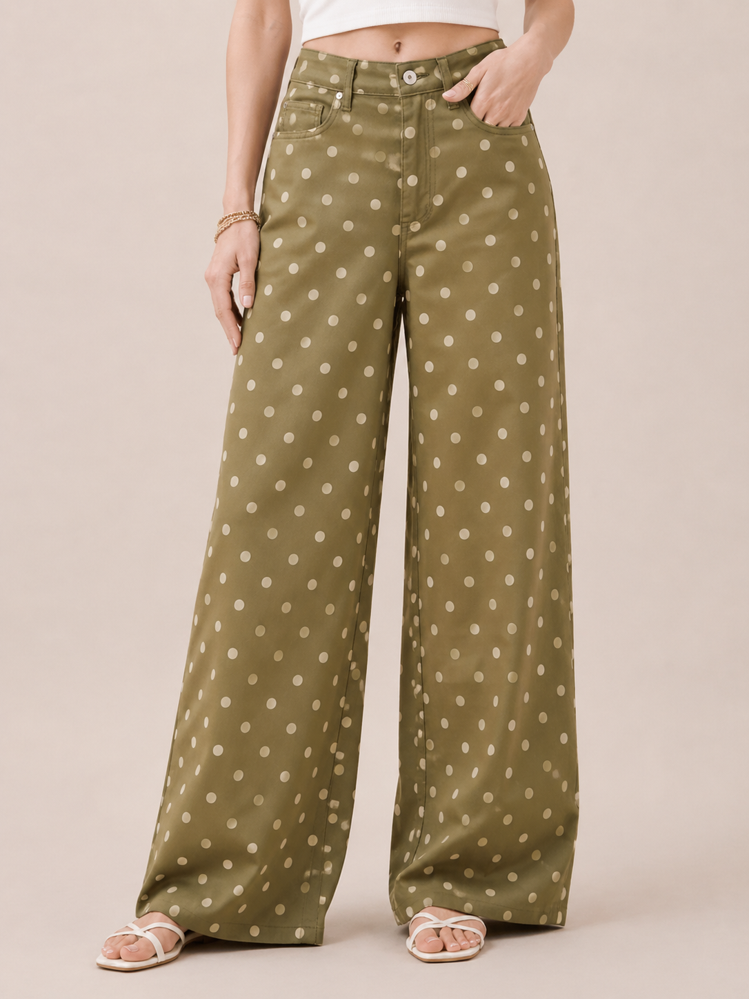 Polka Dot Wide Leg Casual Pants