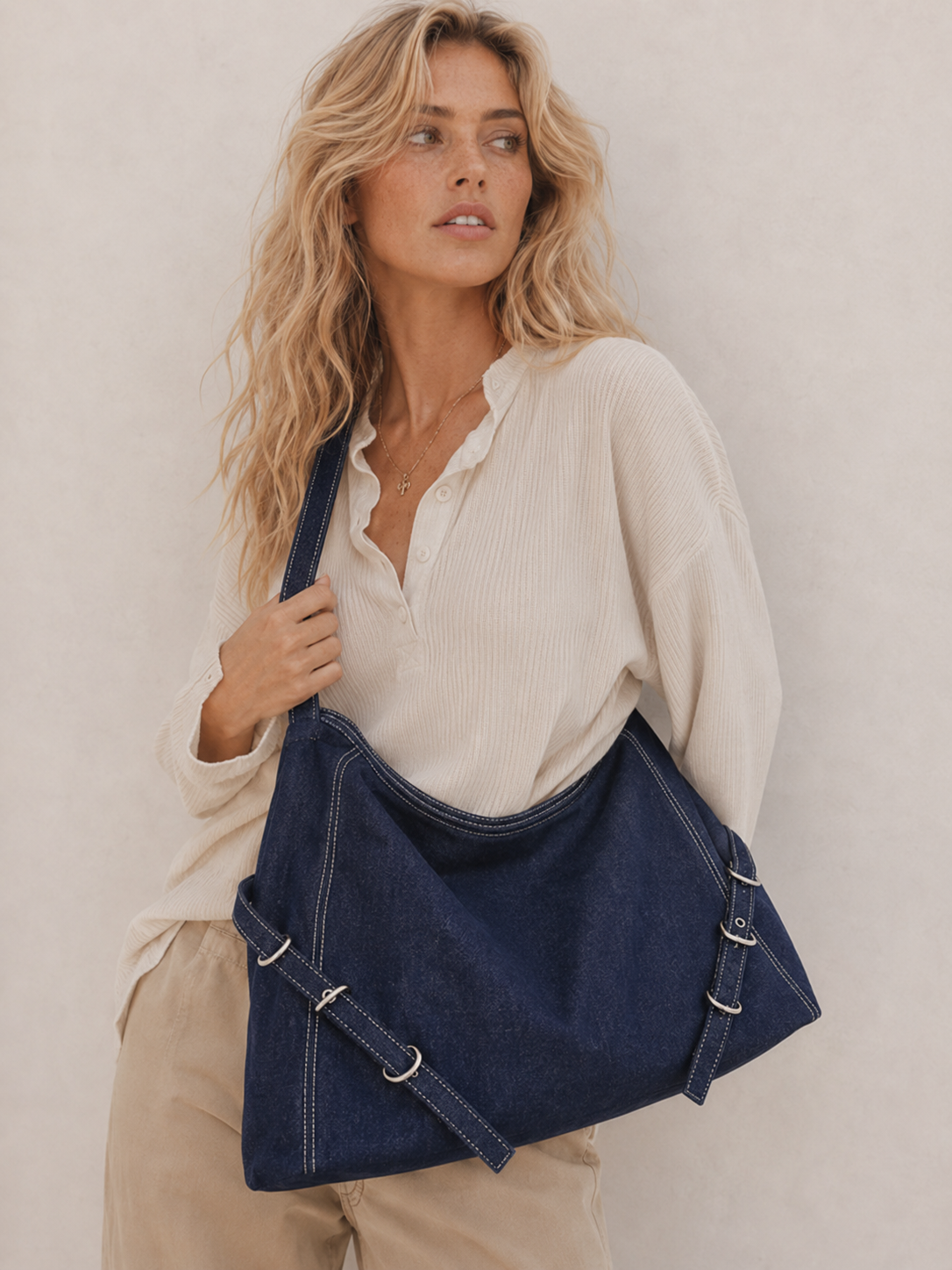 Vintage Buckle Slouchy Convertible Tote