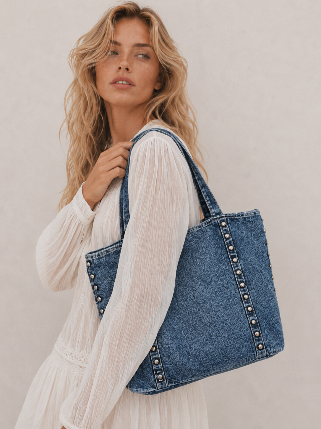 Vintage Studded Oversized Tote Bag