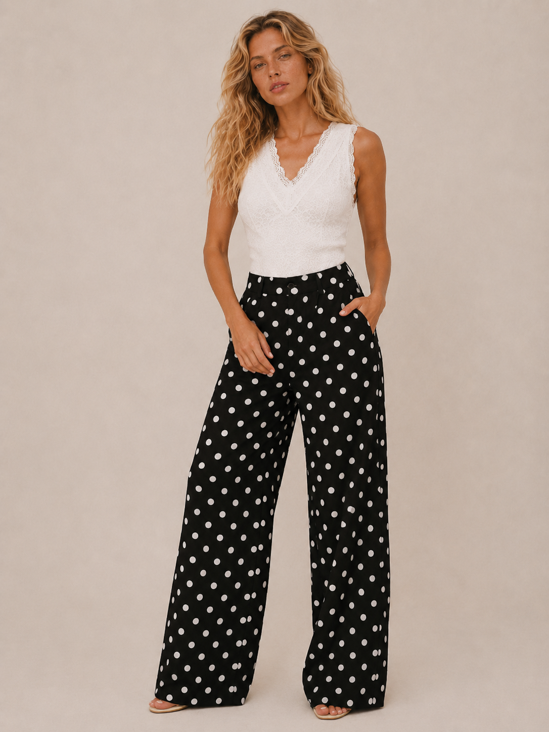 Polka Dot Wide Leg Casual Pants