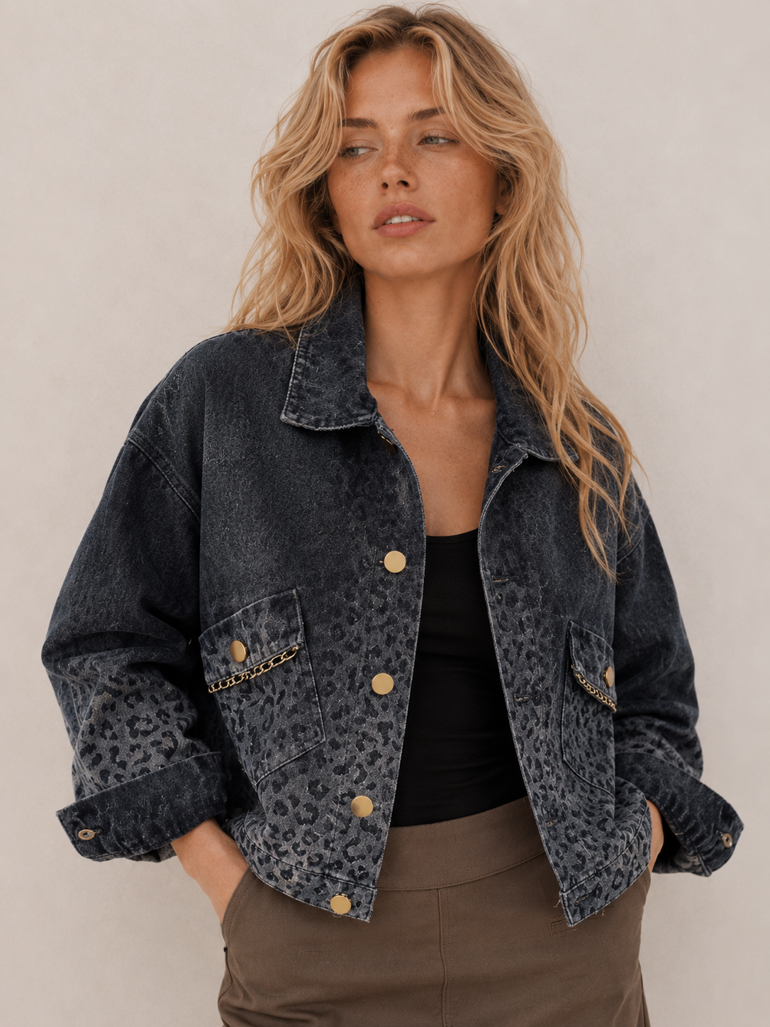 Edgy Leopard Patchwork Cropped Jacket