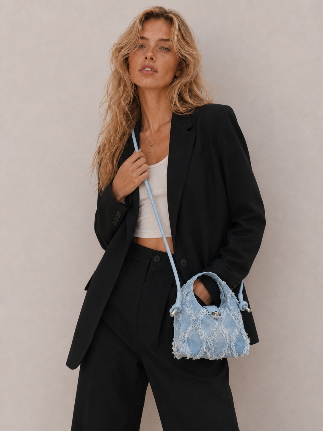 Trendy Frayed-Detail Structured Handbag