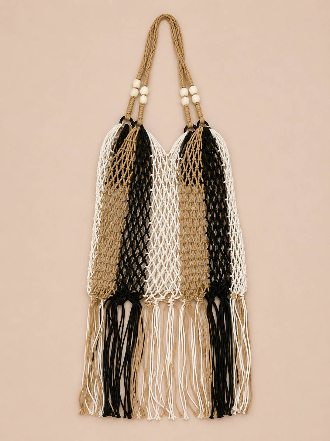 Boho Crochet Net Tote Bag with Fringe Detail