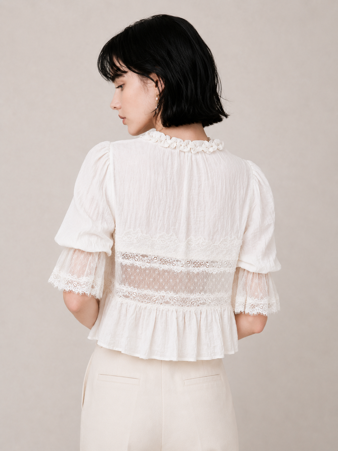 Romantic Lace-Trim Relaxed Blouse