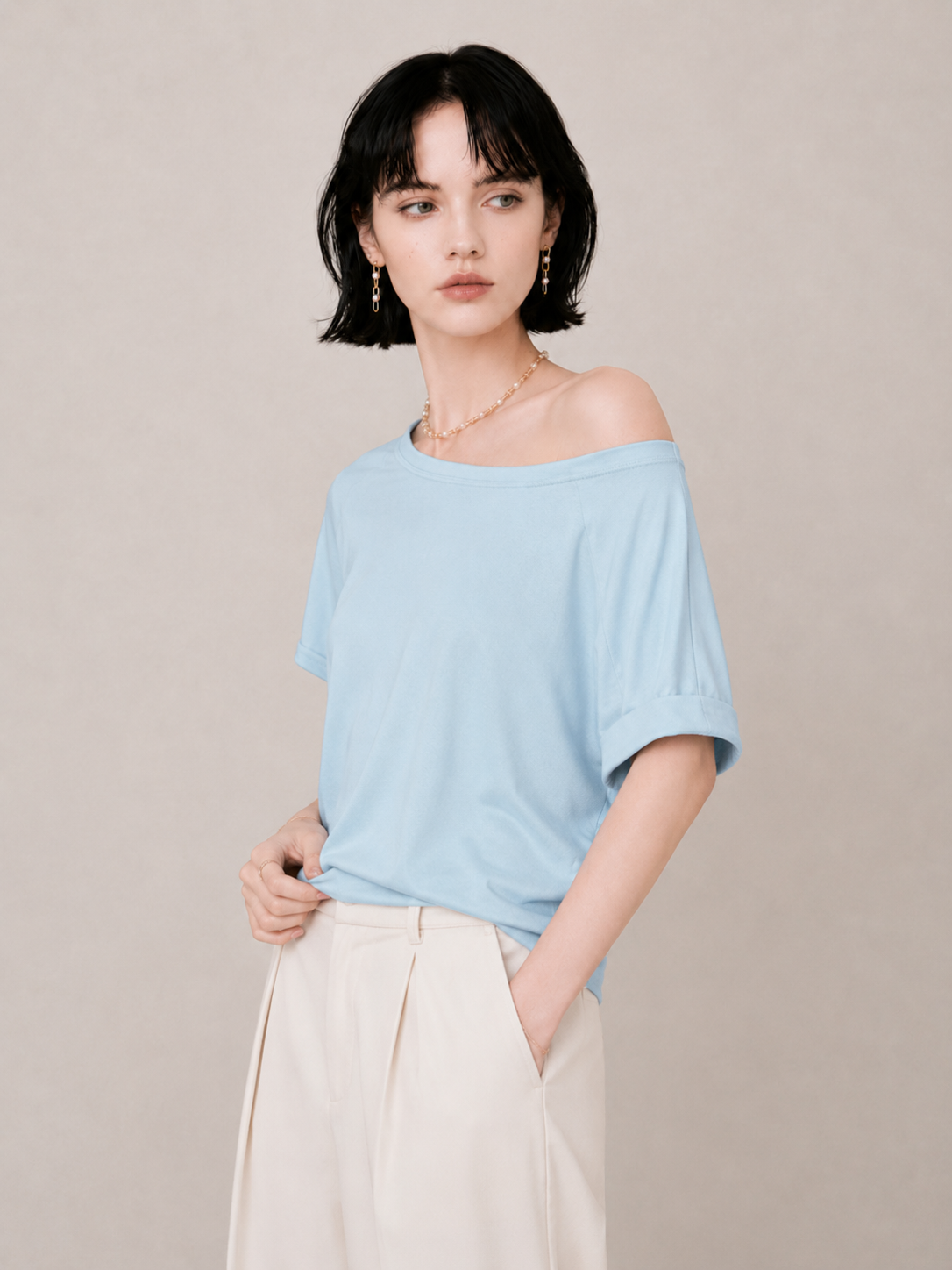 Relaxed One-Shoulder Loose-Fit T-Shirt