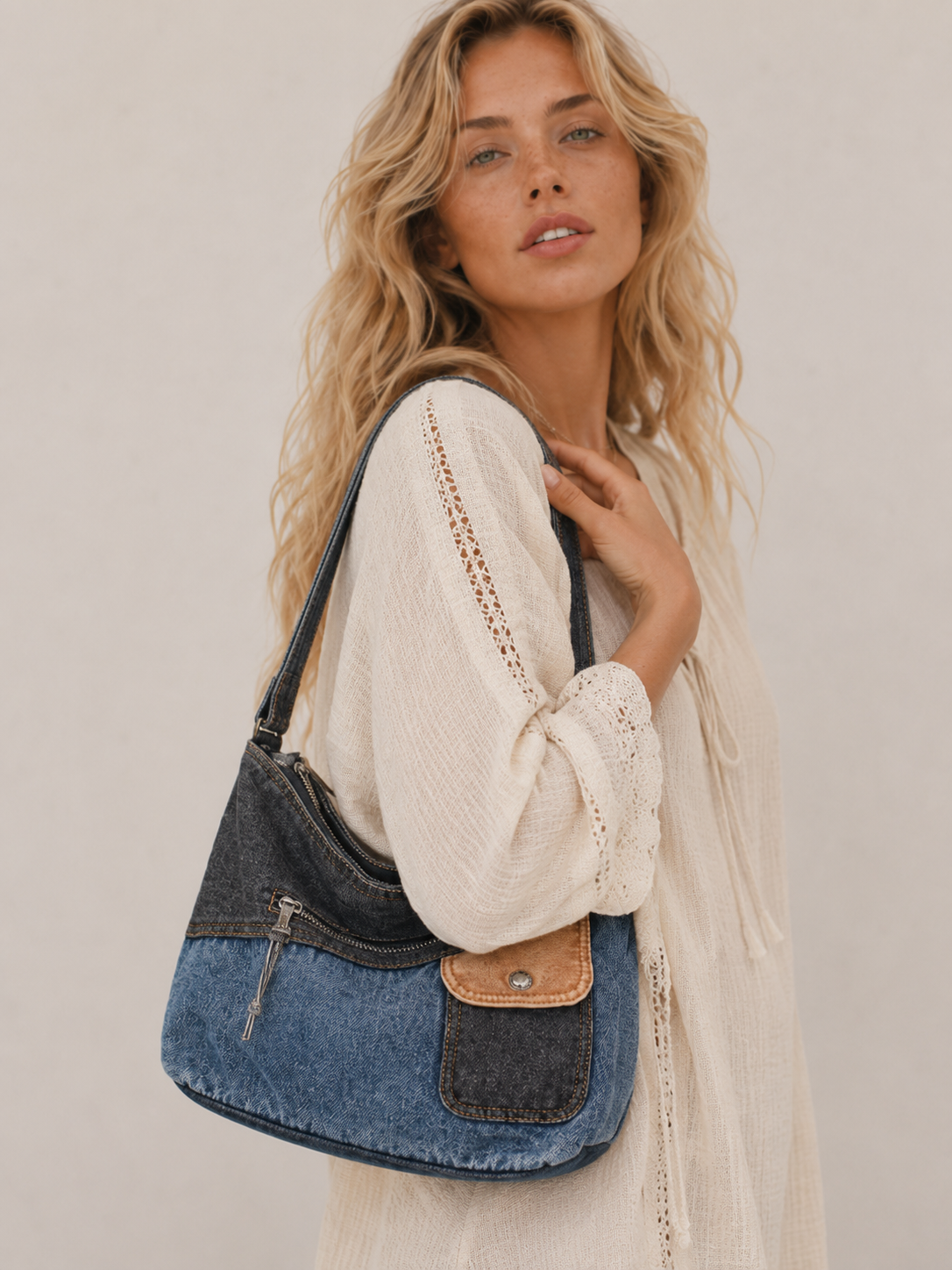 Vintage Patchwork Relaxed Shoulder Bag