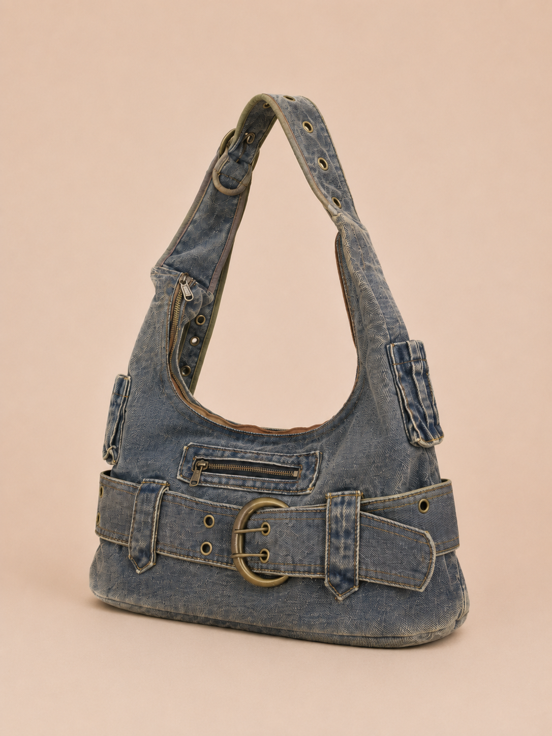 Vintage Buckle-Front Slouchy Shoulder Bag