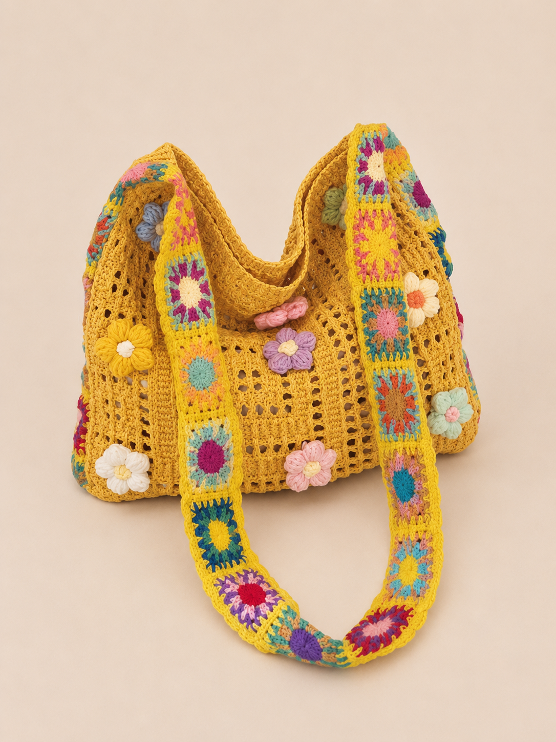 Floral Crochet Tote Bag