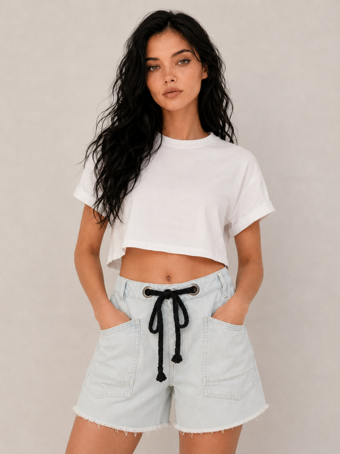 Women's Casual Denim Shorts with Drawstring Waist