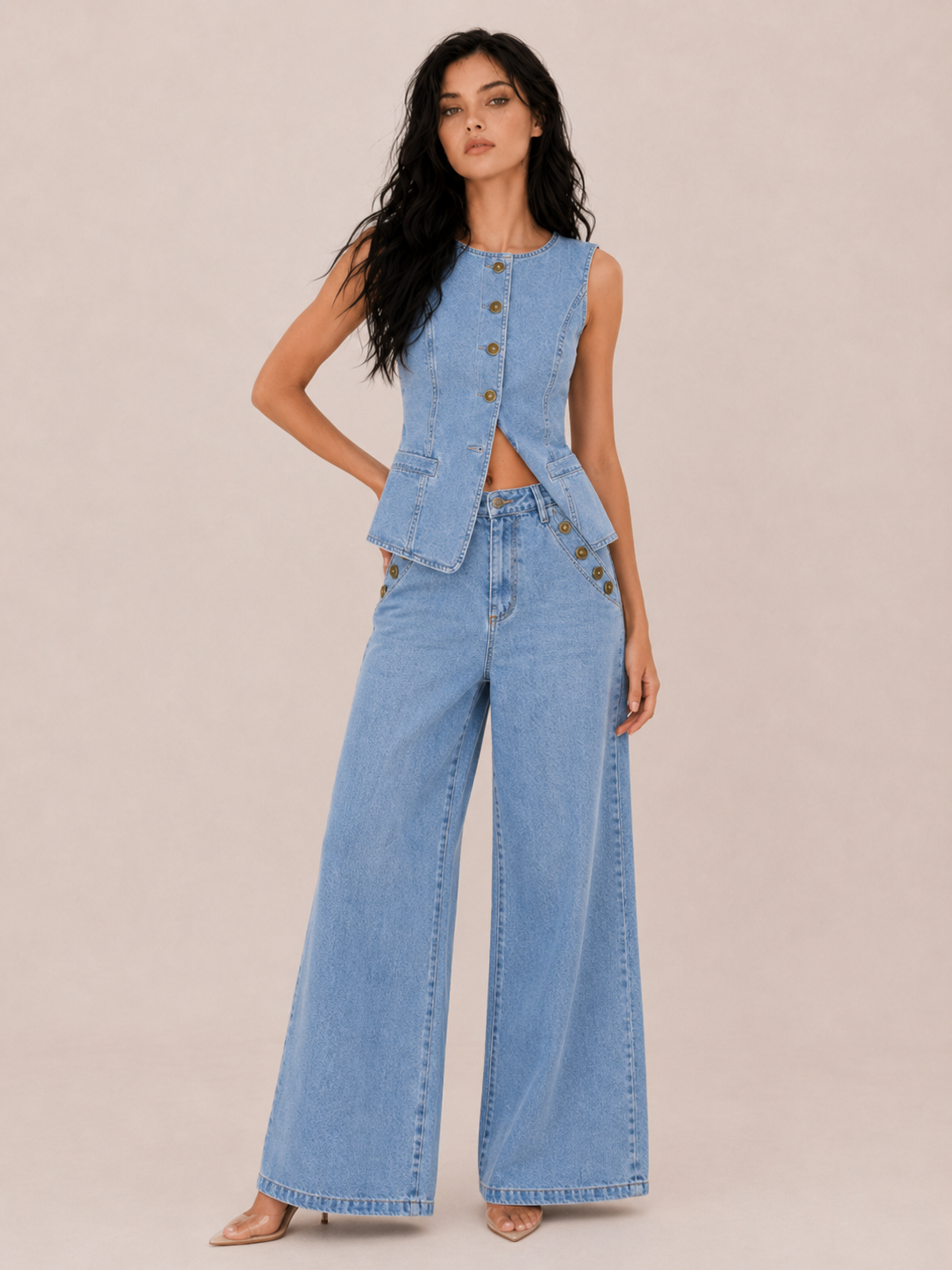 Chic Button-Front Tailored Pants Set