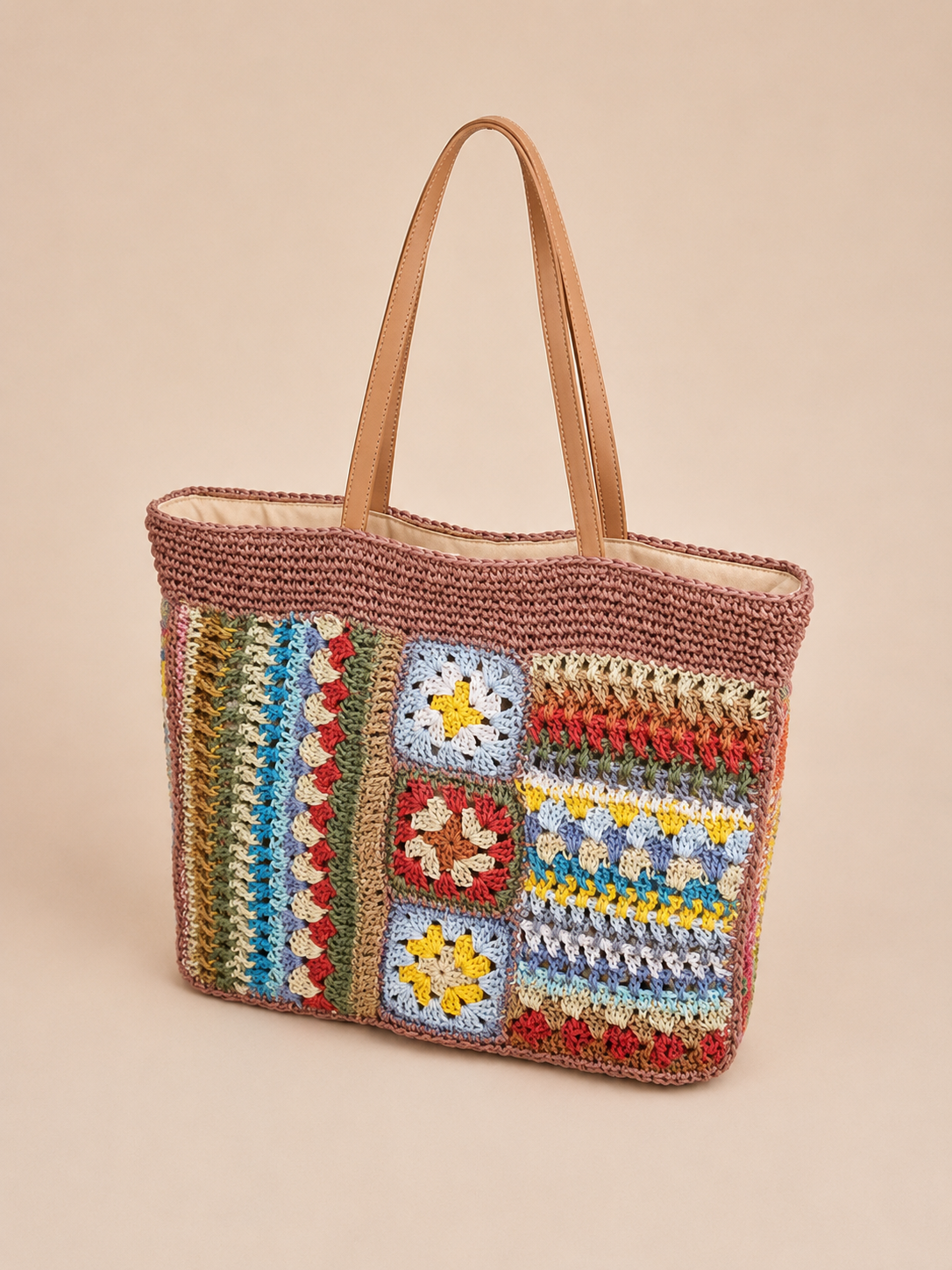 Crochet Floral Tote Bag with Boho Charm