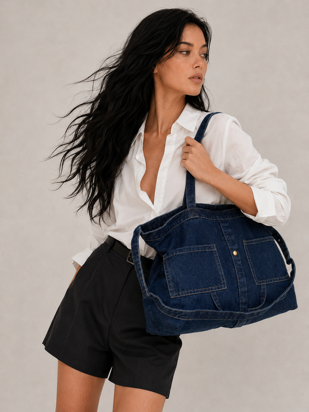 Vintage Pocketed Slouchy Tote Bag
