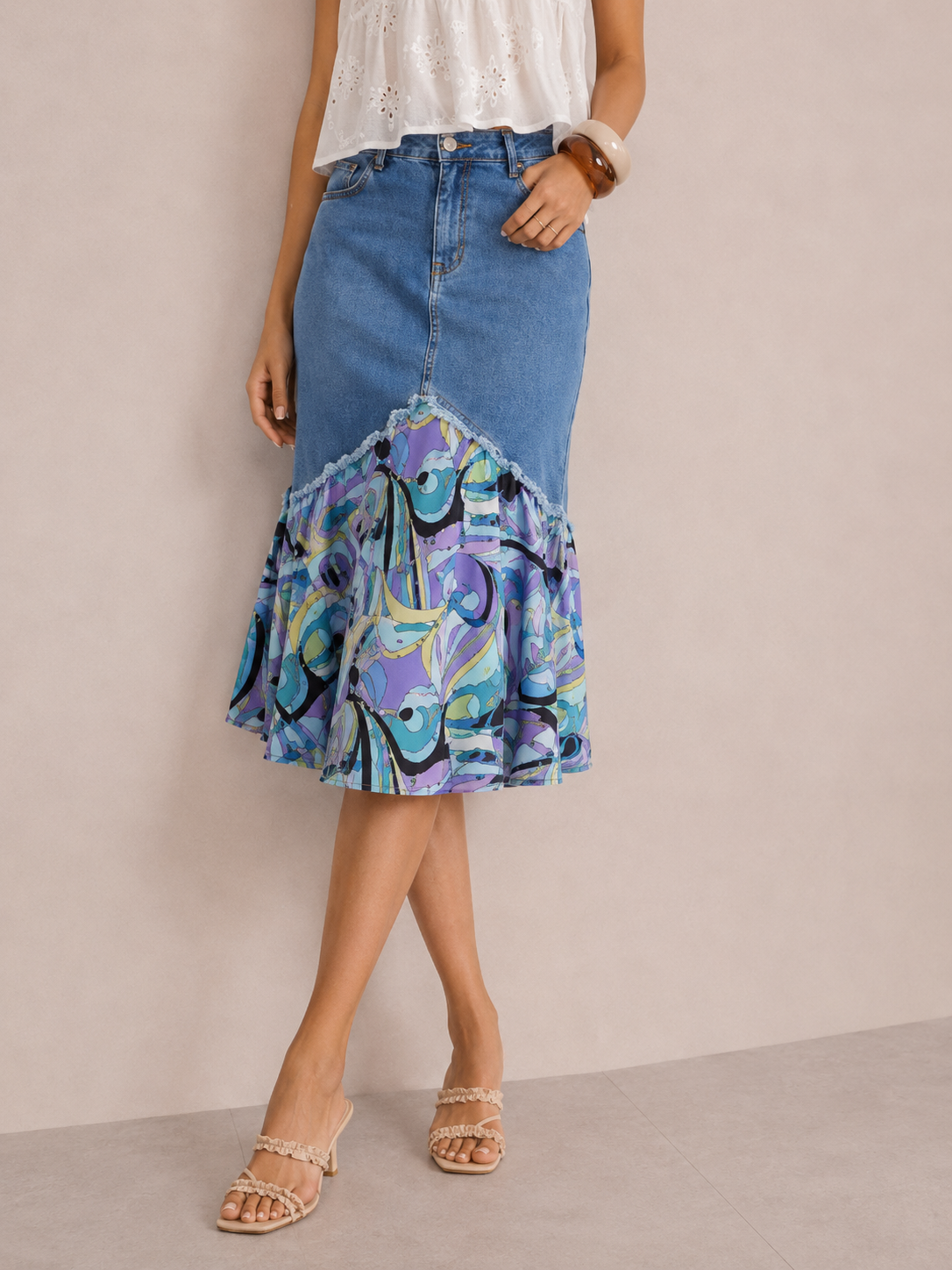 Chic Printed Flounce Mermaid Midi Skirt