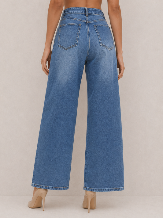 Vintage Button-Tab High-Waist Pants