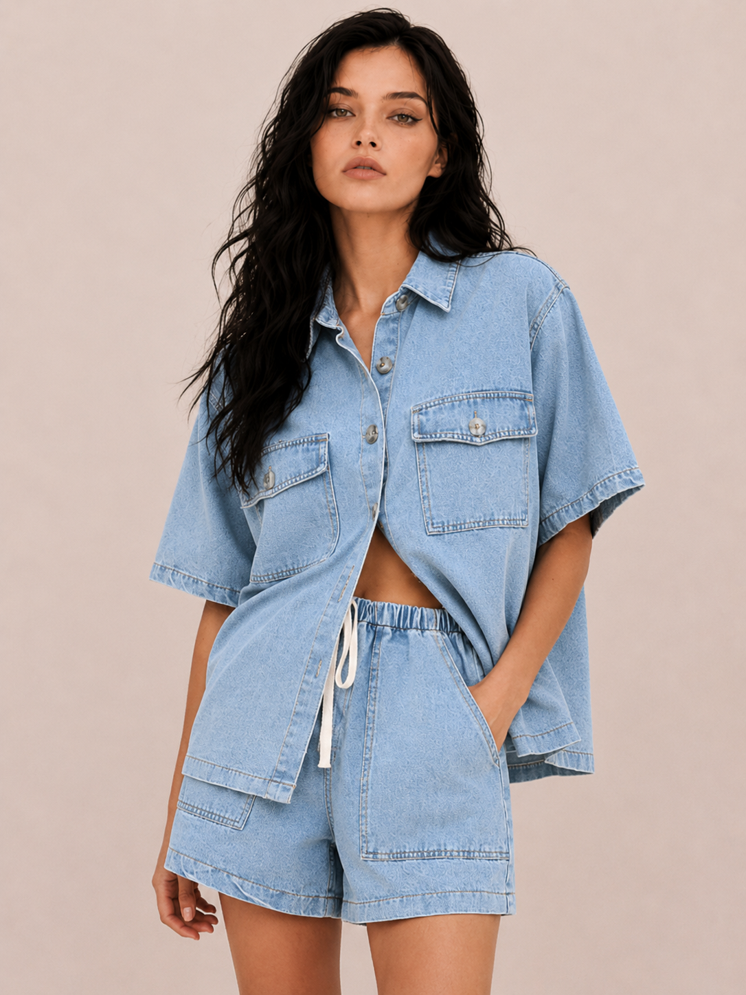 Relaxed Pocket Detail Casual Two-Piece Set