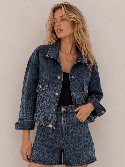 Edgy Leopard Patchwork Cropped Jacket